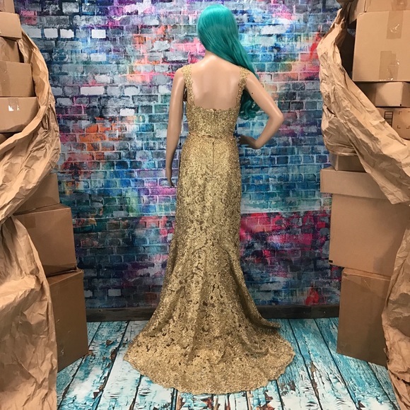 SHERRI HILL #51192 2pc ✨Gold✨ Lace Gown! - Picture 5 of 8